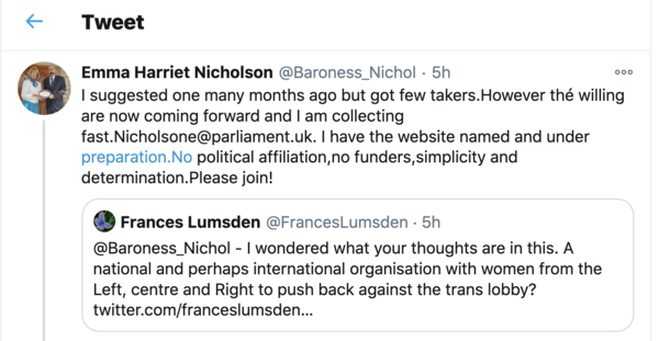 Baroness Nicholson forming a women's group