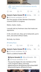 New American congresswoman is “100% pro-life” but when it comes to face masks it’s “my body, my choice”.