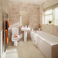 Fully tiled beige bathrooms..warm and neutral or out dated?