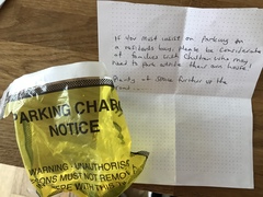 A parking one (with photo of pass-agg note)