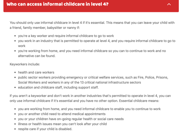 Essential childcare only in tier 4