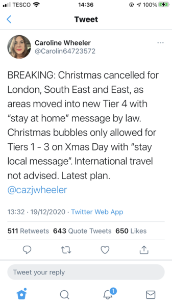 Another boris announcement today at 4pm. Tier 4!