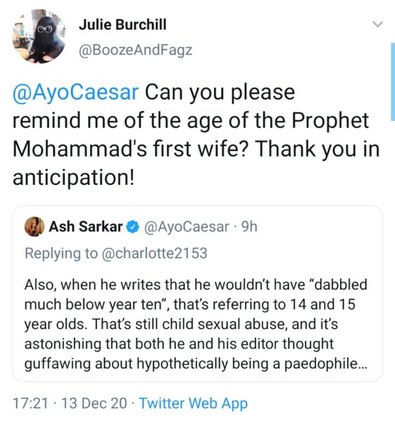 to think Julie Birchill has used Islamophobia to publicise her new book?