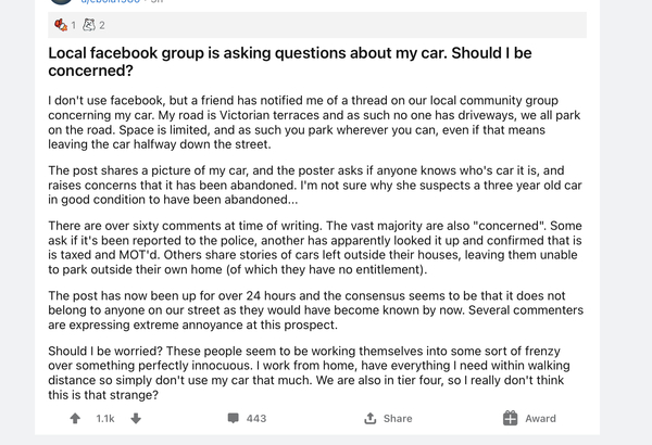 To put a note asking them to move their car?