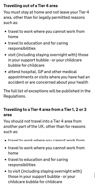 Support bubble and overnight stays in tier 4