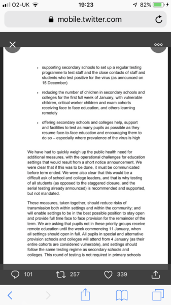 Schools to open as planned in Jan, says Michael Gove.