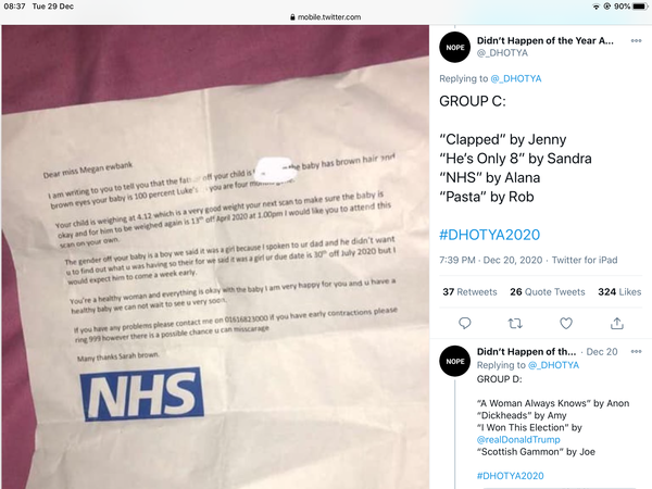 To remind you all it’s the Didn’t Happen Of The Year Awards tonight on Twitter