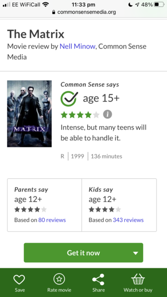 6 year old watching a 15 rated film!