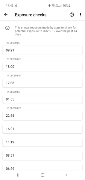 Frequency of exposure checks on Android
