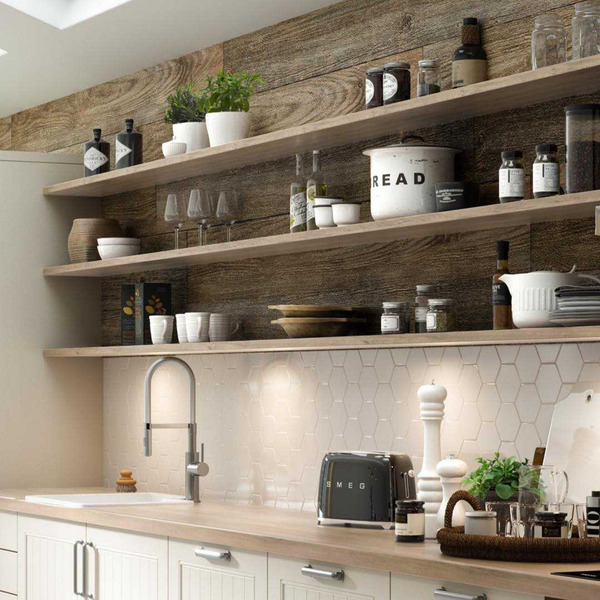 Kitchen with wall shelves not cupboards?