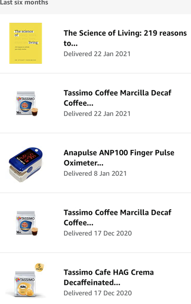 Last 5 things you bought on Amazon