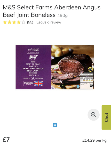 Roast beef and Yorkshire pudding for 1; what cut of meat?