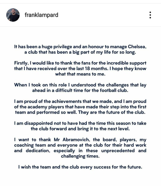 Chelsea have sacked Frank Lampard....