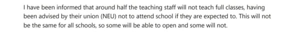 To ask fellow teachers - who will be refusing to go in this week and next?
