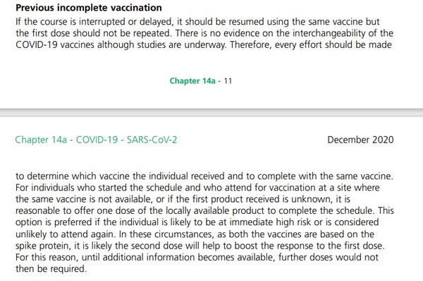Government now allowing mixing and matching of different vaccines