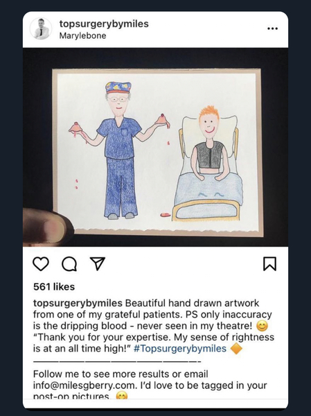 Grateful child draws a picture to thank surgeon for mastectomy **MNHQ content warning for upsetting image*