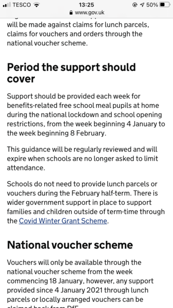 No free school meals during Feb half term