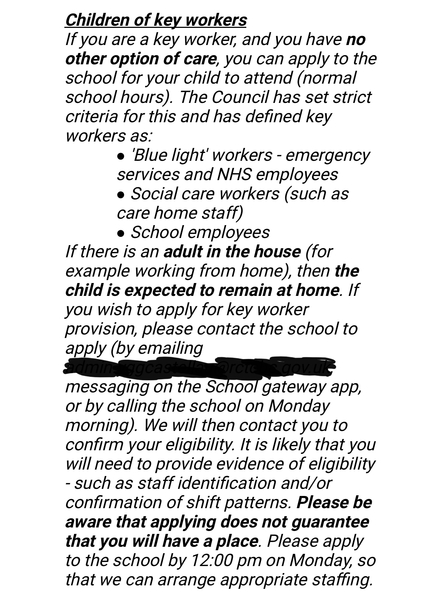 Any 'keyworkers' not sending their children to school on Monday?