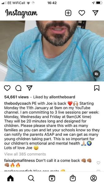 Joe Wicks has confirmed it