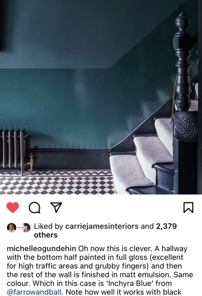 Colours in a dark hallway with picture and dado rails