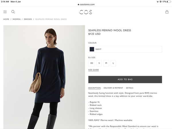 Cos winter dress - advice se sizing
