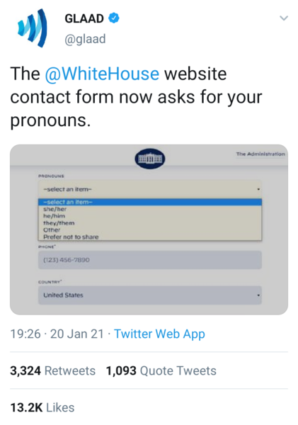 Biden will address your 'gender identity' rather than your sex.