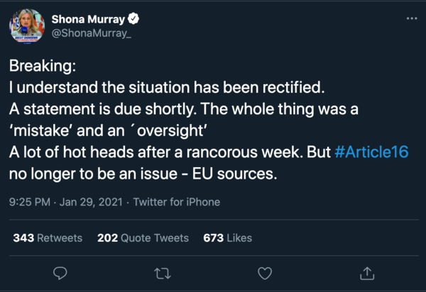 EU has triggered article 16 over controls on vaccine exports