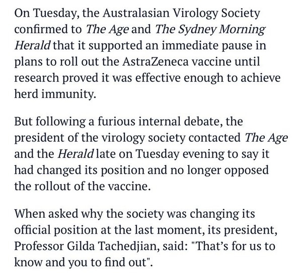 Australia loosing their minds at being offered the Oxford Vaccine..