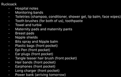 Hospital Bag list.. have a missed anything? What food do you recommend?