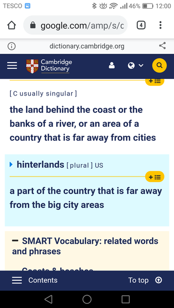 To ask if you have an hinterland and if so what is it?
