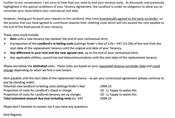 Surrender fixed term tenancy due to Covid