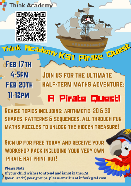 A Pirate Quest Themed Online Maths Revision Workshop for KS1 Children