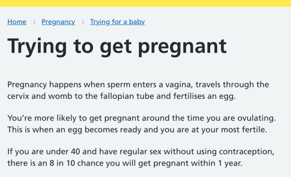 NHS - 8 out of 10 people under 40 will get pregnant within a year...