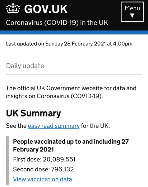 16.8 million people vaccinated already - brilliant!