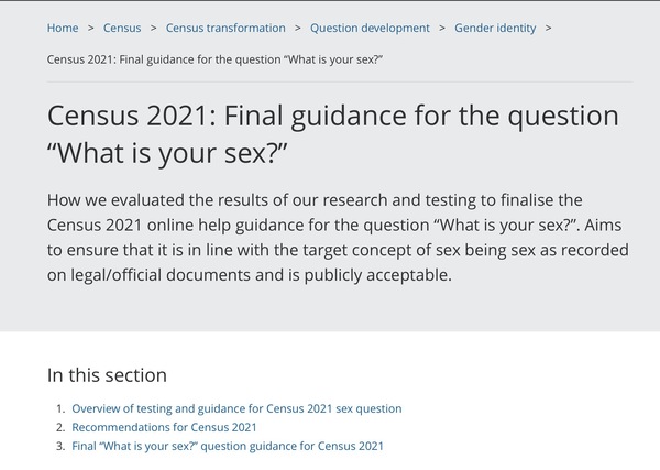 ONS reversed decision to record census by sex