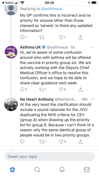 Can someone clarify the asthma situation?