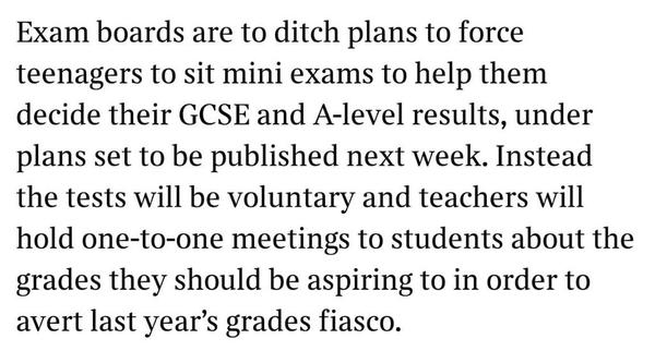 'Mini-exams' voluntary in 2021 plus a quick chat??