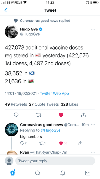 10 million people vaccinated already - brilliant!