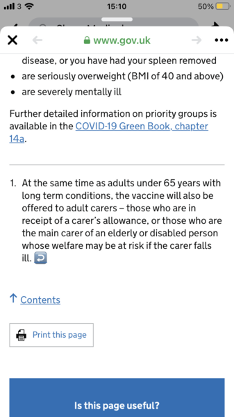 Vaccine - unpaid carers