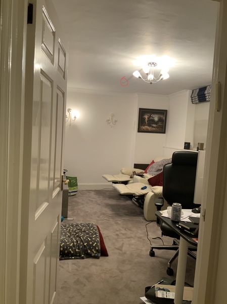 Small North East Office/Chill Room considering going dark with Hague Blue