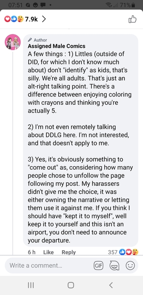 Creator of “assigned male” comics is a “little”