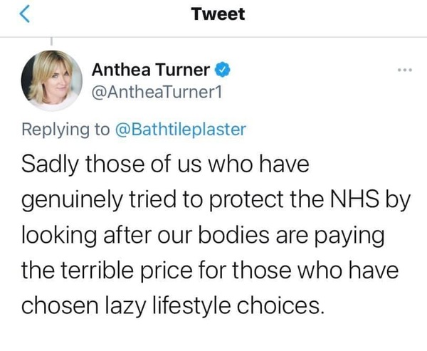 Anthea Turner - fat shaming and disablist (covid)