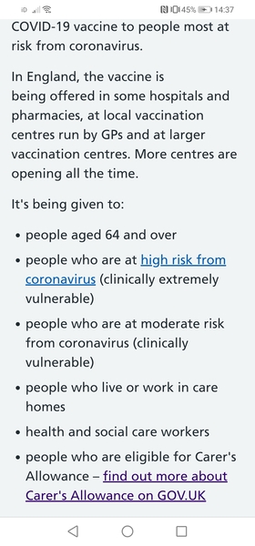Vaccine - unpaid carers