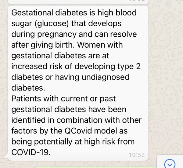 Recent notice to shield (Feb 2021) and history of gestational diabetes