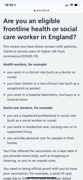Self employed care worker and refused a vaccine