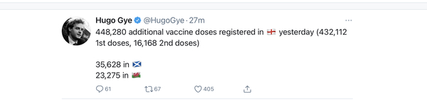 16.8 million people vaccinated already - brilliant!