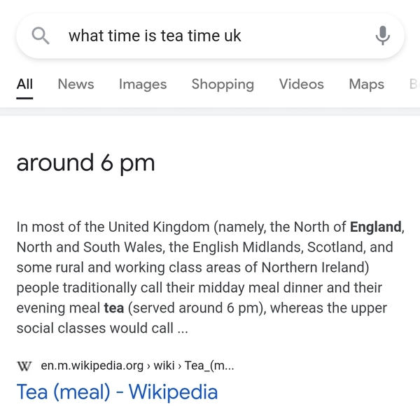 To think that you’re evening meal is called ‘tea’ not ‘dinner’?!