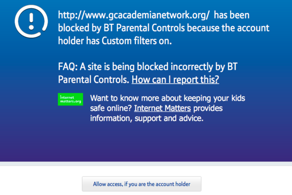 GC Academics site blocked by Virgin