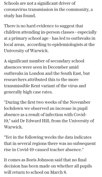 Sunday Times just reported that all schools in England will be back on 8 March