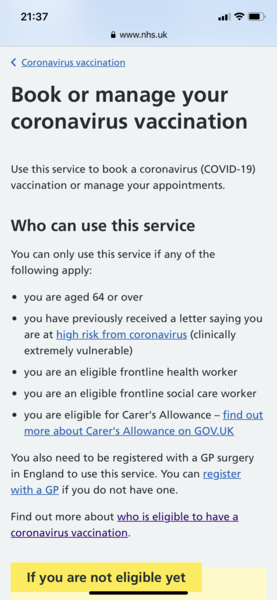 Carers Allowance/online booking of vaccine